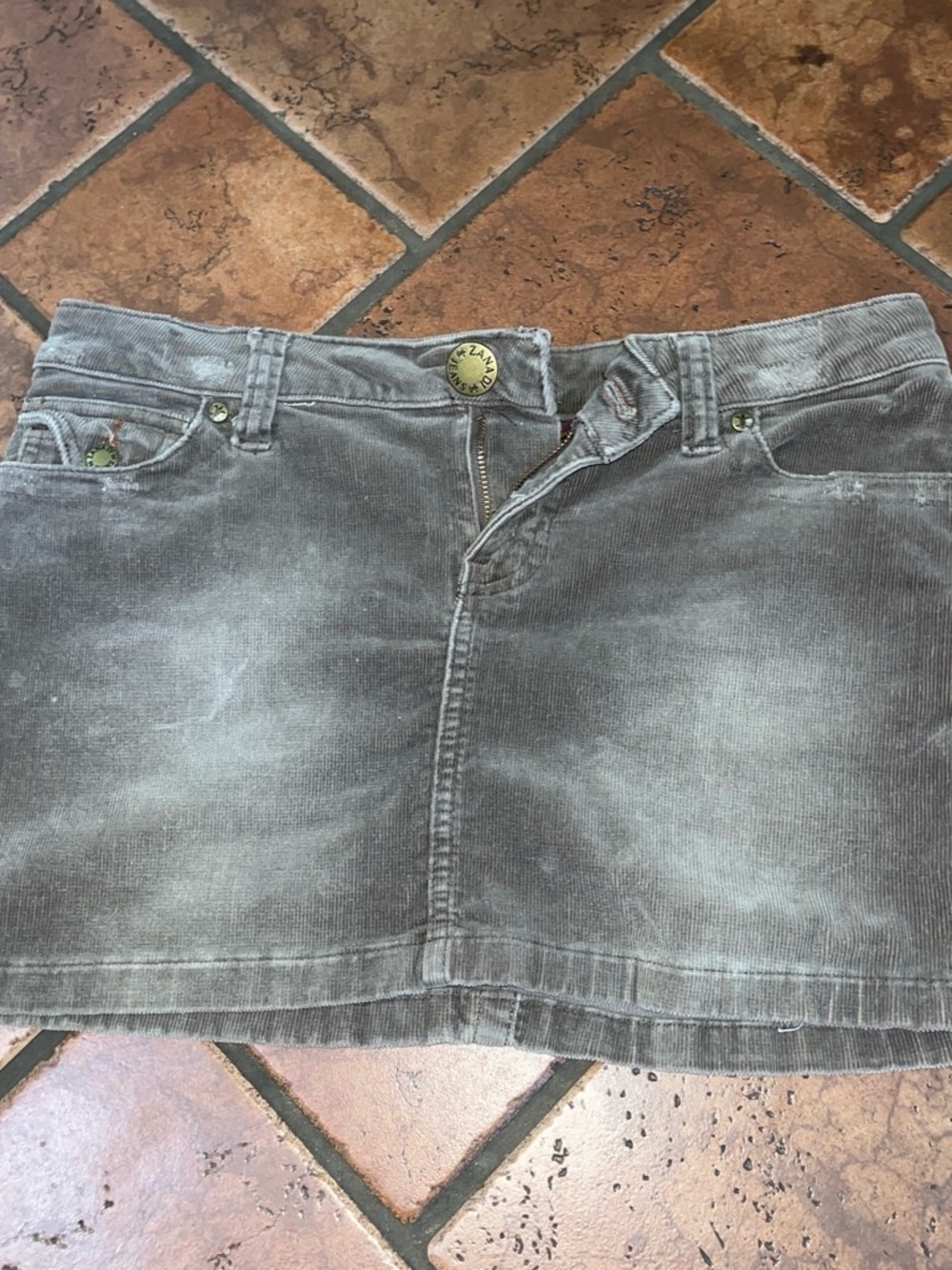 Zana Di Washed Gray Corduroy Mini Skirt